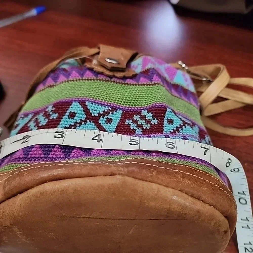 VINTAGE Handwoven Cotton and Leather bucket bag - Picture 4 of 9